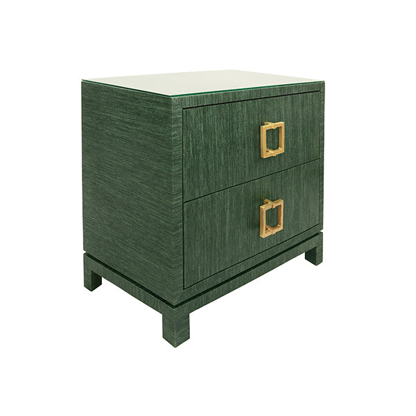 Worlds Away - Cole Two Drawer Side Table in Green Dyed Grasscloth - COLE GR - GreatFurnitureDeal