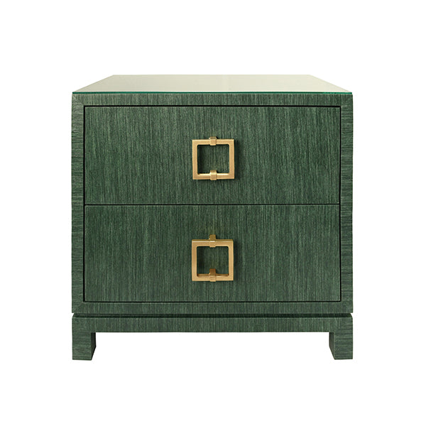 Worlds Away - Cole Two Drawer Side Table in Green Dyed Grasscloth - COLE GR - GreatFurnitureDeal