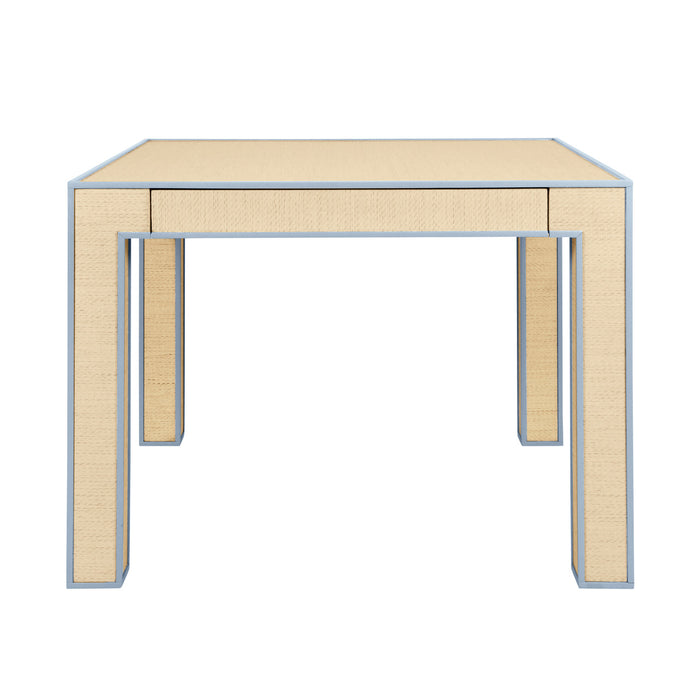 Worlds Away - Collins Square Two Drawer Game Table With Matte Light Blue Lacquer Edging And Inset Natural Grasscloth - COLLINS LB