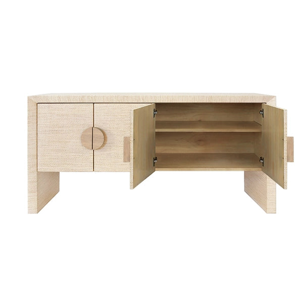 Worlds Away - Colt Four Door Buffet In Natural Grasscloth With Cerused Oak Handles - COLT NAT