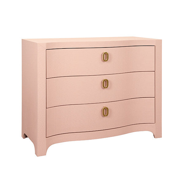 Worlds Away - Cora Curved Front Chest With Three Drawers In Textured Pink Linen With Satin Brass Ring Hardware - CORA PI