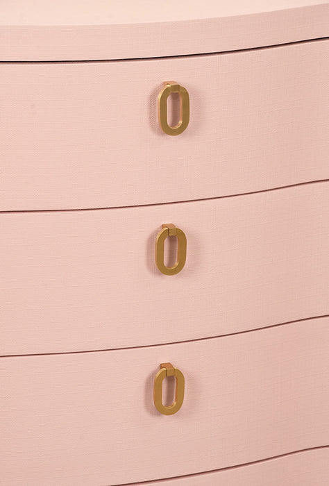 Worlds Away - Cora Curved Front Chest With Three Drawers In Textured Pink Linen With Satin Brass Ring Hardware - CORA PI
