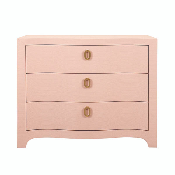 Worlds Away - Cora Curved Front Chest With Three Drawers In Textured Pink Linen With Satin Brass Ring Hardware - CORA PI