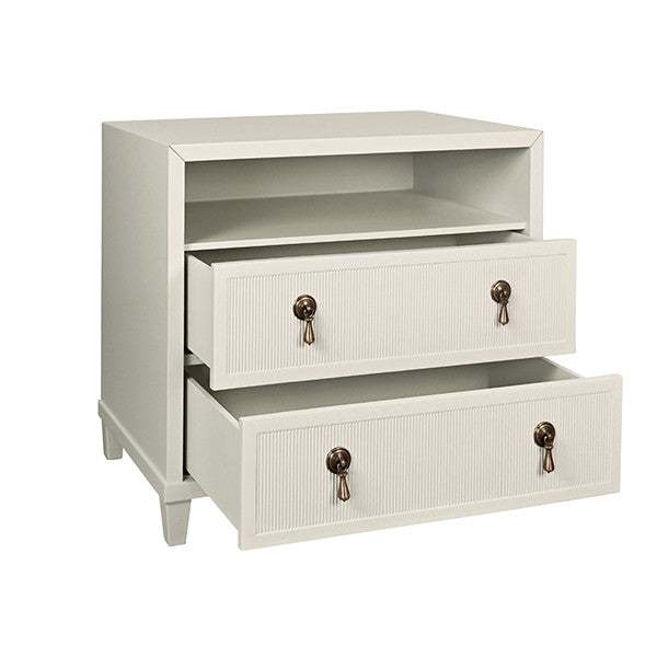 Worlds Away - Corine Two Drawer, Open Shelf Side Table With Fluted Drawer Fronts In Matte Antique White Lacquer - CORINE AW