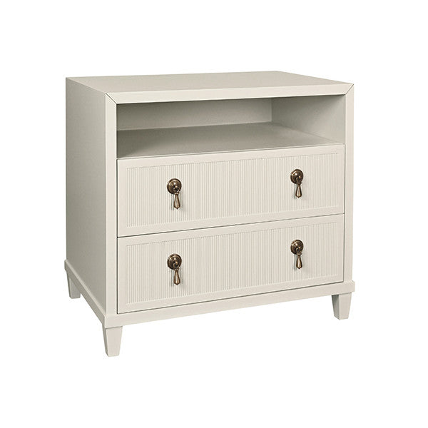 Worlds Away - Corine Two Drawer, Open Shelf Side Table With Fluted Drawer Fronts In Matte Antique White Lacquer - CORINE AW