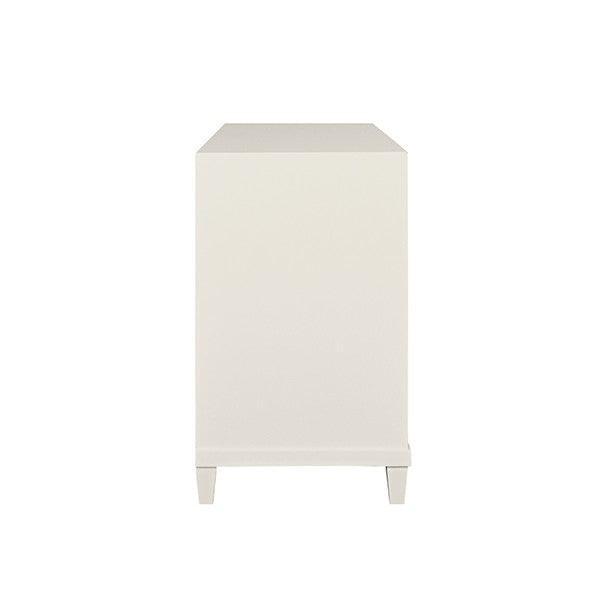 Worlds Away - Corine Two Drawer, Open Shelf Side Table With Fluted Drawer Fronts In Matte Antique White Lacquer - CORINE AW