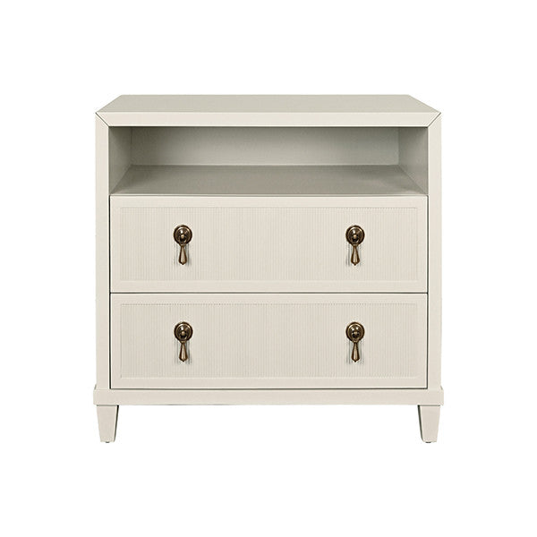 Worlds Away - Corine Two Drawer, Open Shelf Side Table With Fluted Drawer Fronts In Matte Antique White Lacquer - CORINE AW