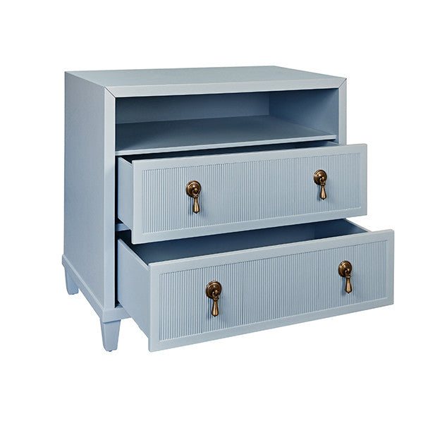 Worlds Away - Corine Two Drawer, Open Shelf Side Table With Fluted Drawer Fronts In Matte Light Blue Lacquer - CORINE LB