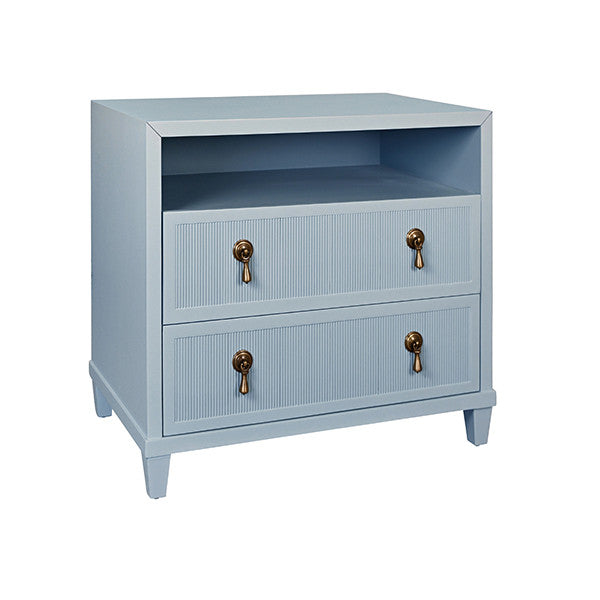 Worlds Away - Corine Two Drawer, Open Shelf Side Table With Fluted Drawer Fronts In Matte Light Blue Lacquer - CORINE LB