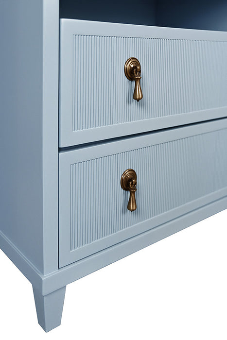 Worlds Away - Corine Two Drawer, Open Shelf Side Table With Fluted Drawer Fronts In Matte Light Blue Lacquer - CORINE LB