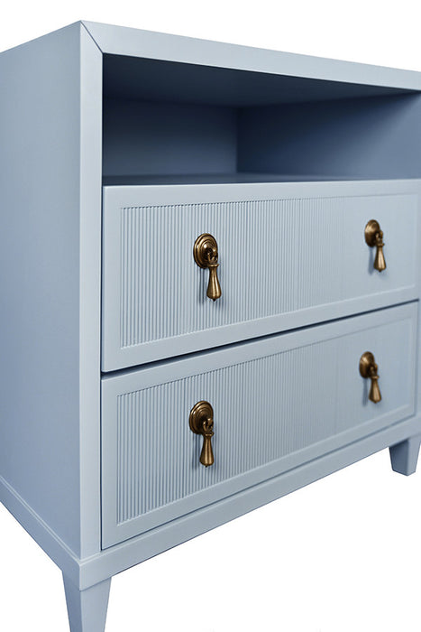 Worlds Away - Corine Two Drawer, Open Shelf Side Table With Fluted Drawer Fronts In Matte Light Blue Lacquer - CORINE LB