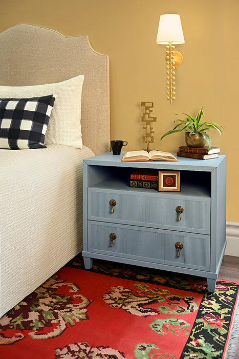 Worlds Away - Corine Two Drawer, Open Shelf Side Table With Fluted Drawer Fronts In Matte Light Blue Lacquer - CORINE LB