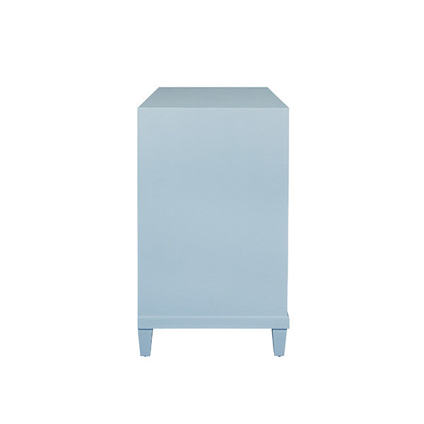Worlds Away - Corine Two Drawer, Open Shelf Side Table With Fluted Drawer Fronts In Matte Light Blue Lacquer - CORINE LB