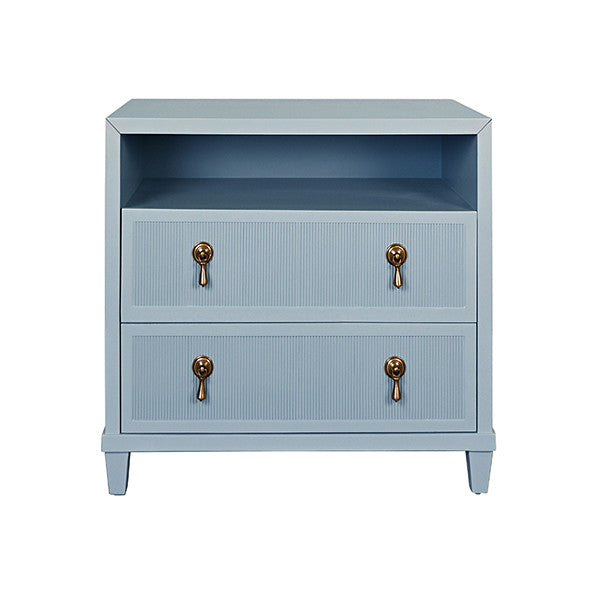 Worlds Away - Corine Two Drawer, Open Shelf Side Table With Fluted Drawer Fronts In Matte Light Blue Lacquer - CORINE LB