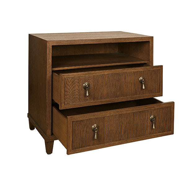 Worlds Away - Corine Two Drawer, Open Shelf Side Table With Fluted Drawer Fronts In Provincial Brown Oak - CORINE PBO