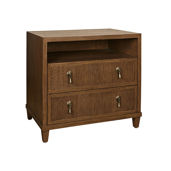 Worlds Away - Corine Two Drawer, Open Shelf Side Table With Fluted Drawer Fronts In Provincial Brown Oak - CORINE PBO