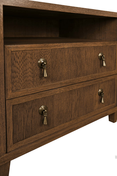 Worlds Away - Corine Two Drawer, Open Shelf Side Table With Fluted Drawer Fronts In Provincial Brown Oak - CORINE PBO