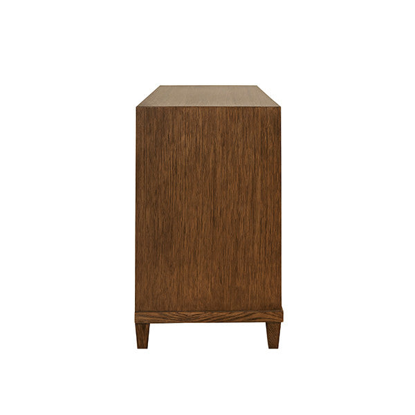Worlds Away - Corine Two Drawer, Open Shelf Side Table With Fluted Drawer Fronts In Provincial Brown Oak - CORINE PBO