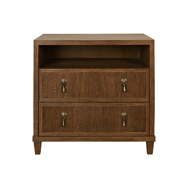 Worlds Away - Corine Two Drawer, Open Shelf Side Table With Fluted Drawer Fronts In Provincial Brown Oak - CORINE PBO