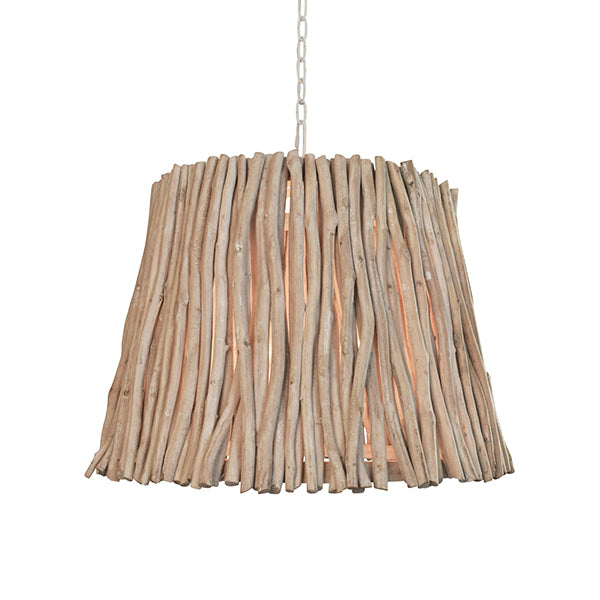 Worlds Away - Tapered Drum Pendant Handcrafted With Whitewash Eucalyptus Wood - CREW - GreatFurnitureDeal