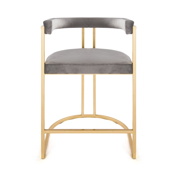 Worlds Away - Barrel Back Gold Leaf Base Counter Stool In Grey Velvet - CROMWELL GGRY - GreatFurnitureDeal