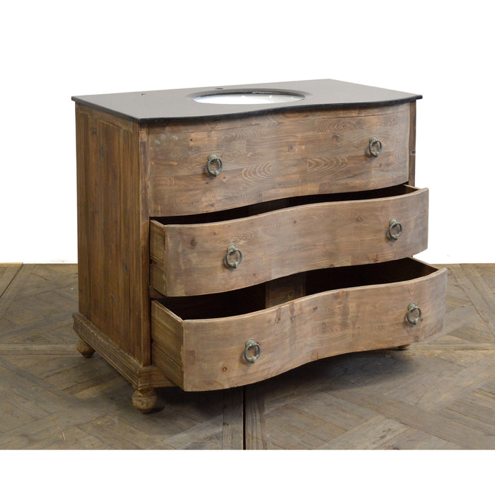 GJ Styles - Pine Serpentine Vanity W/ Black Granite - CS103 - GreatFurnitureDeal