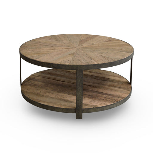 GJ Styles - Round Coffee Table in Reclaimed Oak and Iron - CS133 - GreatFurnitureDeal