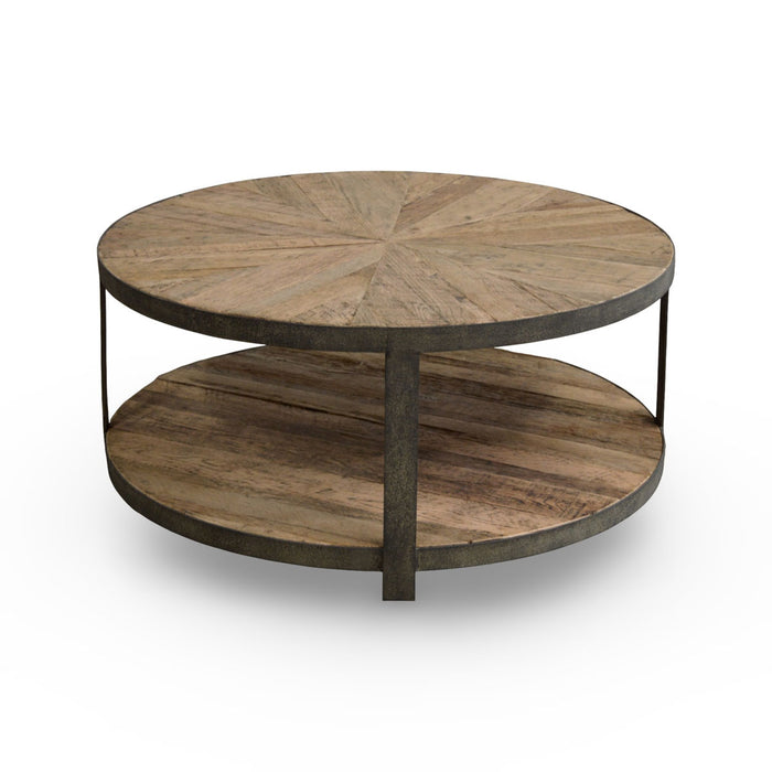 GJ Styles - Round Coffee Table in Reclaimed Oak and Iron - CS133