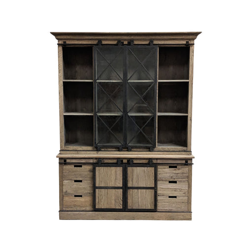 GJ Styles - Bookcase W/Barn Doors in Reclaimed Oak - CS148 - GreatFurnitureDeal