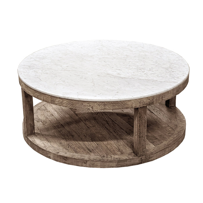 GJ Styles - Round Oak Coffee Table W/White Marble - CS201 - GreatFurnitureDeal