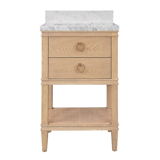 Worlds Away - Cutler Bath Vanity In Cerused Oak With Open Cane Shelf, White Marble Top, Porcelain Sink, And Antique Brass Ring Hardware - CUTLER 24 CO - GreatFurnitureDeal