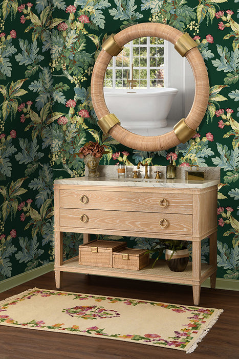 Worlds Away - Cutler Bath Vanity In Cerused Oak With Open Cane Shelf, White Marble - CUTLER 48 CO