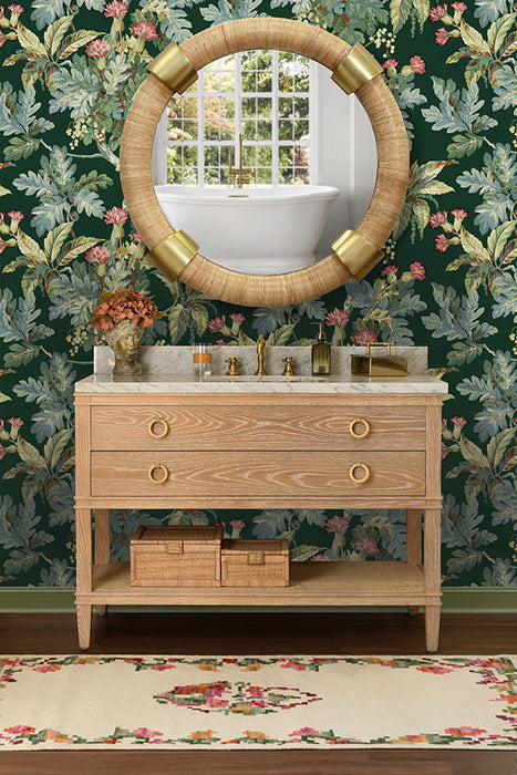 Worlds Away - Cutler Bath Vanity In Cerused Oak With Open Cane Shelf, White Marble - CUTLER 48 CO