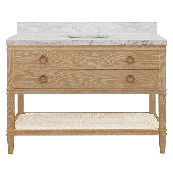 Worlds Away - Cutler Bath Vanity In Cerused Oak With Open Cane Shelf, White Marble - CUTLER 48 CO