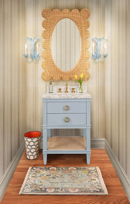 Worlds Away - Lillian Scalloped Edge Rectangular Frame With Oval Mirror In Woven Natural Rattan - LILLIAN NAT