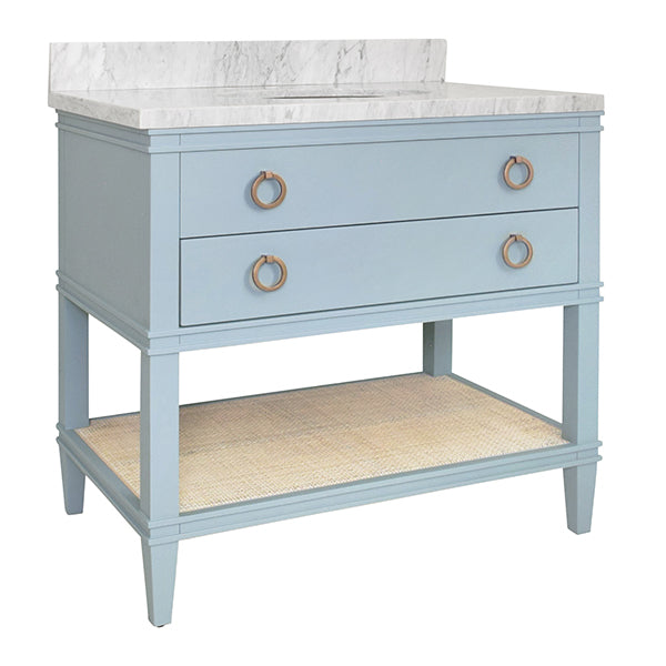 Worlds Away - Gideon Two Drawer Console With Decorative Back in Rattan Painted Light Blue - GIDEON LB - GreatFurnitureDeal