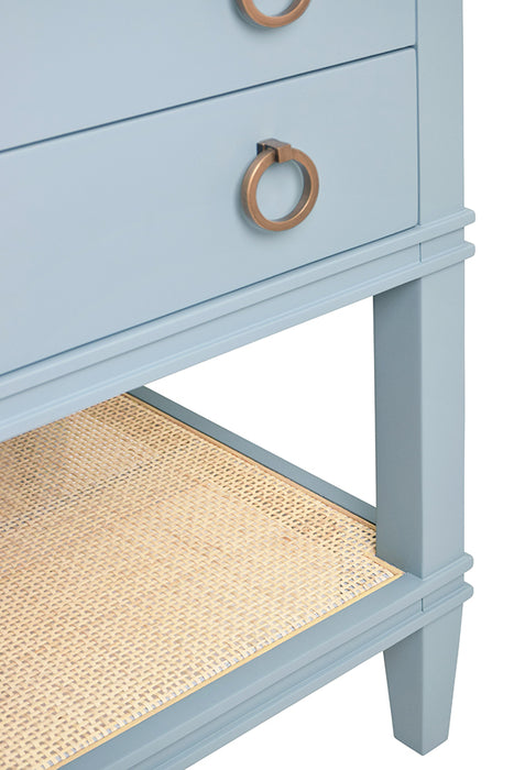 Worlds Away - Gideon Two Drawer Console With Decorative Back in Rattan Painted Light Blue - GIDEON LB - GreatFurnitureDeal