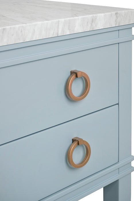 Worlds Away - Bath Vanity In Matte Light Blue Lacquer With Open Cane Shelf, White Marble Top, And Porcelain Sink - CUTLER LB - GreatFurnitureDeal
