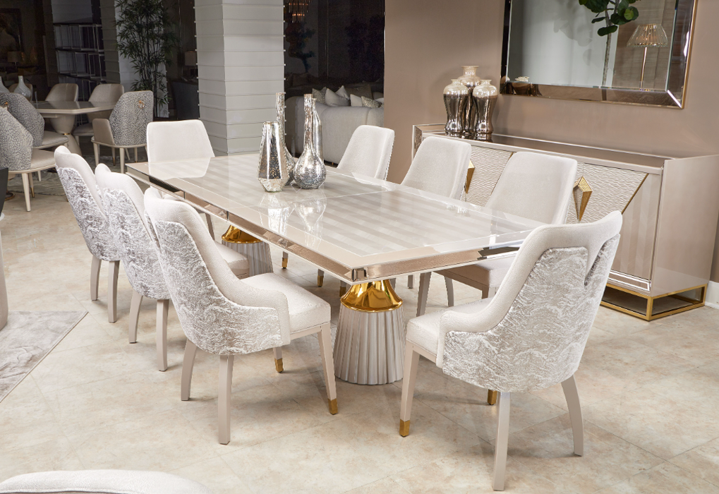 AICO Furniture - Carmela Double Pedestal Dining Table in Shimmer Ivory - LFR-CRMA002-141 - GreatFurnitureDeal