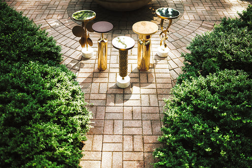 Worlds Away - Round Pedestal Side Table With Urchin Textured Detail And White Marble Base With Inset Mirror Top - TALIA - GreatFurnitureDeal