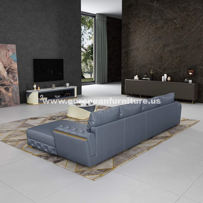 European Furniture - Castello Gray Italian Leather Sectional - EF-19996R-4RHF