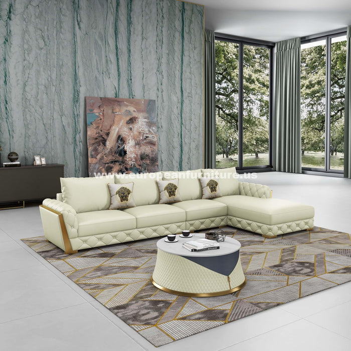 European Furniture - Castello Off White Italian Leather Sectional - EF-19993R-4RHF - GreatFurnitureDeal