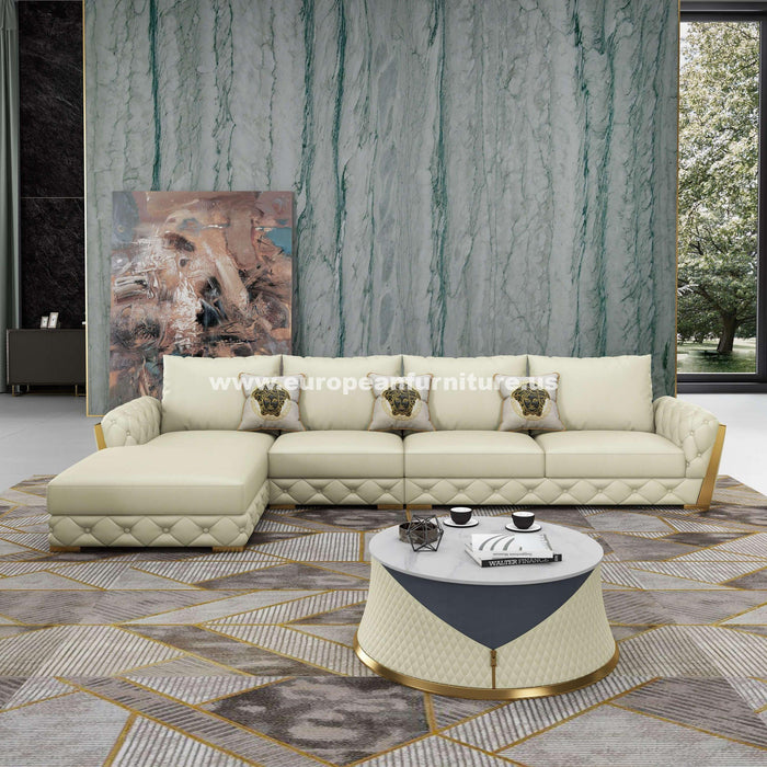 European Furniture - Castello Off White Italian Leather Sectional - EF-19994L-4LHF