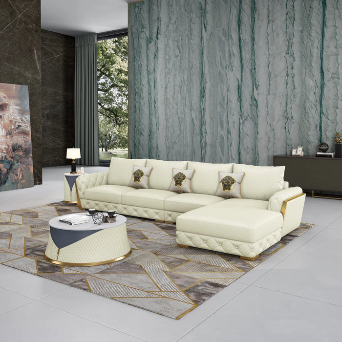 European Furniture - Castello Off White Italian Leather Sectional - EF-19993R-4RHF - GreatFurnitureDeal
