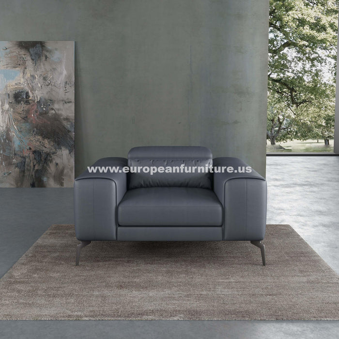 European Furniture - Cavour Chair Gray Italian Leather - EF-12550-C