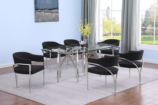 Mariano Furniture - 7 Piece Small Rectangular Glass Dining Set in Black/Silver - BQ-D05-6SC302 - GreatFurnitureDeal
