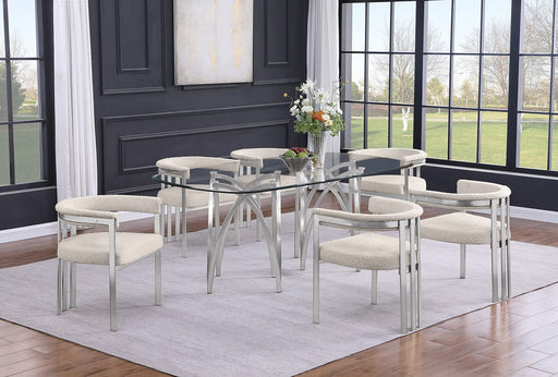 Mariano Furniture - 7 Piece Rectangular Dining Table Set in Cream/Silver - BQ-D05-6SC383 - GreatFurnitureDeal