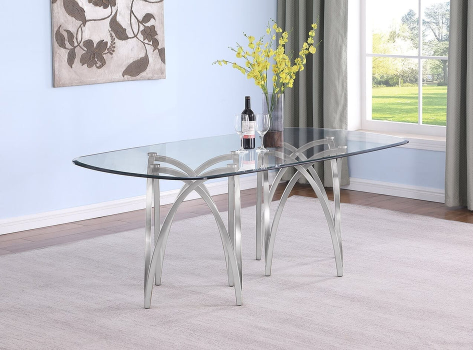 Mariano Furniture - Rounded Rectangular Glass Dining Table in Silver - BQ-D05-DT - GreatFurnitureDeal