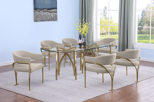 Mariano Furniture - 7 Piece Small Rectangular Glass Dining Set in Gray/Gold- BQ-D06-6SC305 - GreatFurnitureDeal