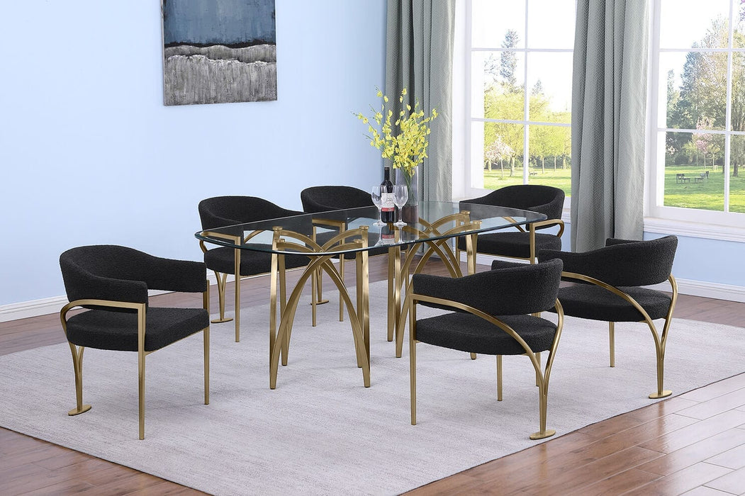 Mariano Furniture - 7 Piece Small Rectangular Glass Dining Set in Black/Gold- BQ-D06-6SC306 - GreatFurnitureDeal